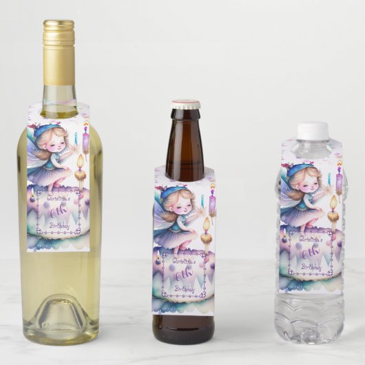 Étiquettes Pour Bouteilles Joyeux Anniversaire Fée 01 (En situation)