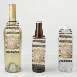Étiquettes Pour Bouteilles Joyeux Noël Or Rayures Noires et Blanches