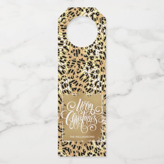 Étiquettes Pour Bouteilles Joyeux Noël or sur Leopard (Devant)