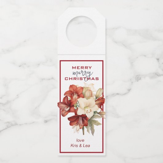 Étiquettes Pour Bouteilles Joyeux Noël Rouge & blanc Amaryllis (Devant)