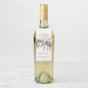 Étiquettes Pour Bouteilles Joyeux Noël Soirée Cabine rustique cosy