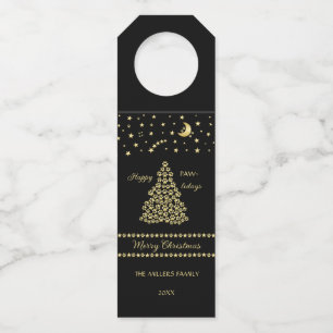 Étiquettes Pour Bouteilles Joyeux Pawlidays, Or brillant Paw sapin de Noël