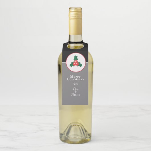 Étiquettes Pour Bouteilles Joyeux voeux de Noël, Holly Sprig & Berries (Sur bouteille)