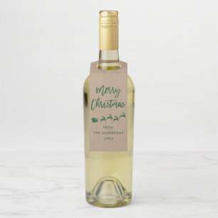 Étiquettes Pour Bouteilles Kraft écriture moderne pinceau Joyeux Noël Vert