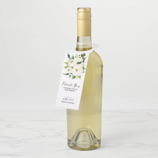 Étiquettes Pour Bouteilles Les roses blancs bouquet-Vous remercient (Incliné)