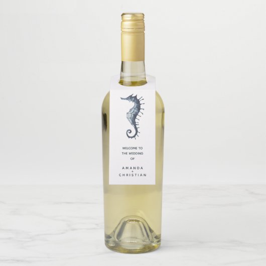 Étiquettes Pour Bouteilles L'Hippocampe Bleu | BIENVENUE AUX INVITÉS DU MARIA (Sur bouteille)