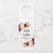 Étiquettes Pour Bouteilles M. et Mme Burgundy Floral Mariage (Devant)