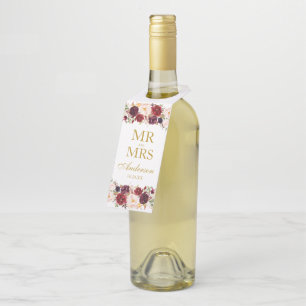 Étiquettes Pour Bouteilles M. et Mme Gold Burgundy Mariage florale