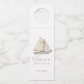 Étiquettes Pour Bouteilles Maison de plage à l'aquarelle voilier (Devant)