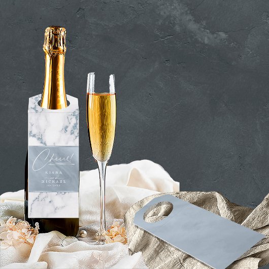 Étiquettes Pour Bouteilles Marbre Moderne Cheers Bleu Poussiéreux ID816