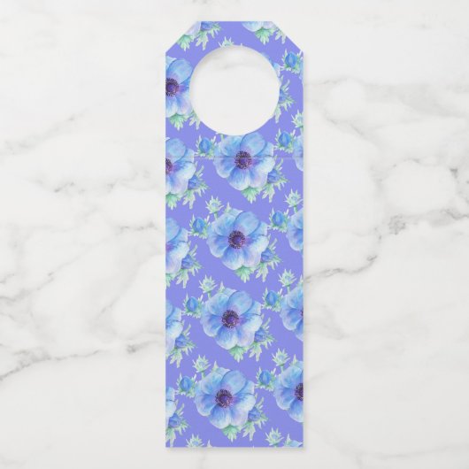 Étiquettes Pour Bouteilles Mariage aquarelle bleu fleur d'anémone (Dos)