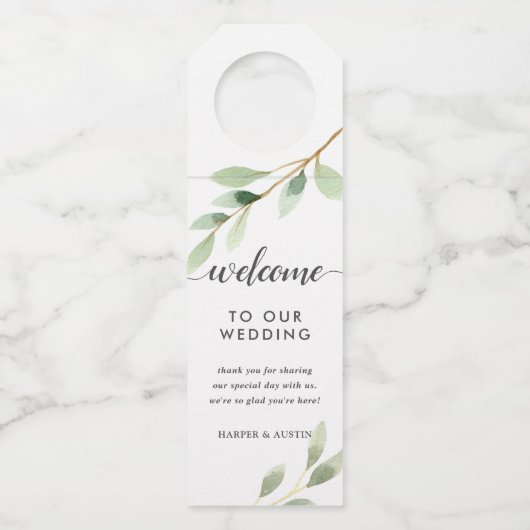 Étiquettes Pour Bouteilles Mariage Botanique Feuillage Vert (Devant)