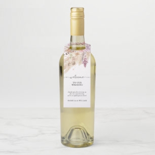 Étiquettes Pour Bouteilles Mariage d'accueil personnalisé Pampas Grass Floral