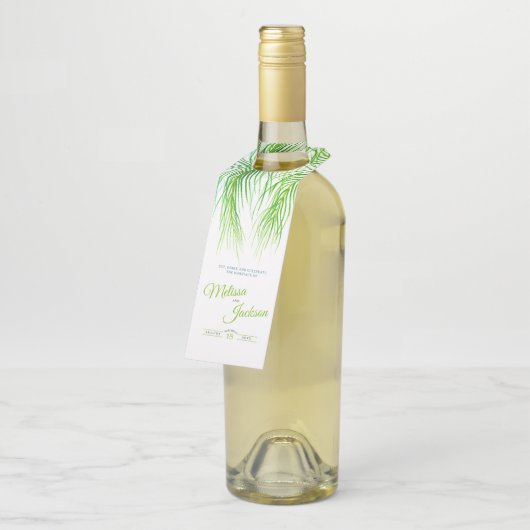 Étiquettes Pour Bouteilles Mariage d'aquarelle de palmier vert tropical (Incliné)