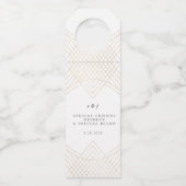 Étiquettes Pour Bouteilles Mariage d'Art Déco Géométrique Ovale Blanc Or (Devant)