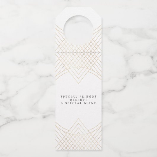 Étiquettes Pour Bouteilles Mariage d'Art Déco Géométrique Ovale Blanc Or (Dos)