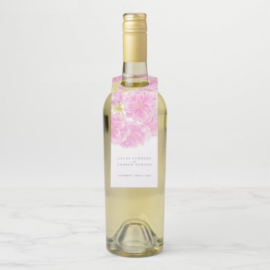 Étiquettes Pour Bouteilles Mariage de fleurs de cerisier rose printemps (Sur bouteille)