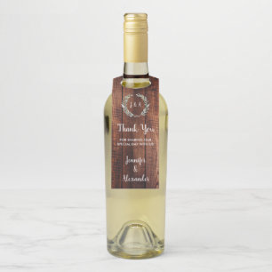 Étiquettes Pour Bouteilles Mariage de Merci de bois rustique feuille