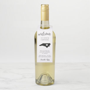 Étiquettes Pour Bouteilles Mariage d'État de Caroline du Nord Bienvenue Favor