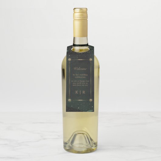 Étiquettes Pour Bouteilles Mariage d'or émeraude céleste (Sur bouteille)