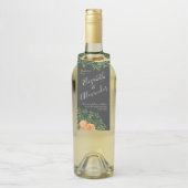 Étiquettes Pour Bouteilles Mariage Fleur Moderne Pêche Gris Foncé (Sur bouteille)