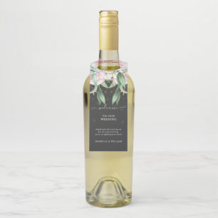 Étiquettes Pour Bouteilles Mariage Floral Luxe Noir et Rose