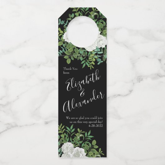 Étiquettes Pour Bouteilles Mariage floral rose noire et blanche (Devant)