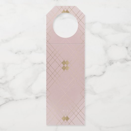 Étiquettes Pour Bouteilles Mariage Gatsby Deco Géométrique Rose Diamant Or (Devant)