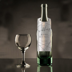 Étiquettes Pour Bouteilles Mariage géométrique métallique Argent/Noir ID648