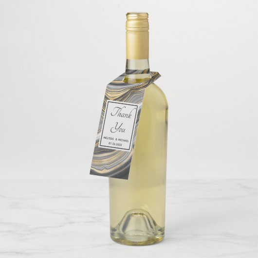 Étiquettes Pour Bouteilles Mariage Moderne avec Géode d'Agate Or et Gris (Incliné)