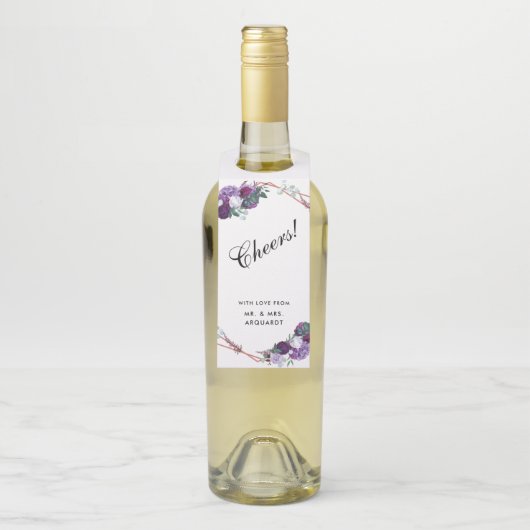 Étiquettes Pour Bouteilles Mariage moderne de fleurs violettes géométriques (Sur bouteille)