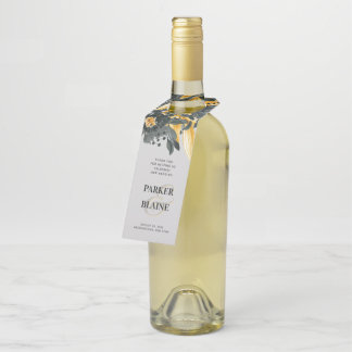 Étiquettes Pour Bouteilles Mariage Moderne Floral Aquarelle Gris et Jaune