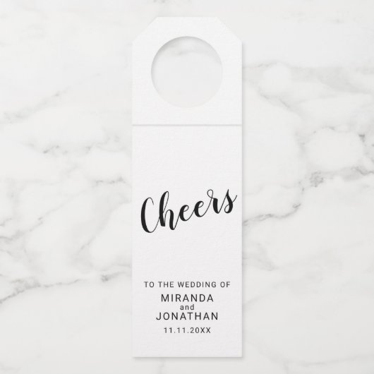 Étiquettes Pour Bouteilles Mariage rustique avec écriture moderne 'Cheers' (Devant)