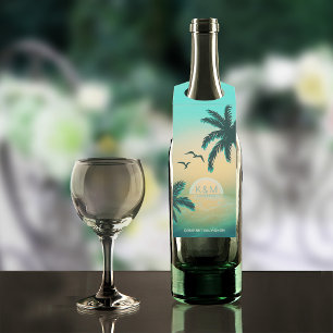 Étiquettes Pour Bouteilles Mariage Tropical Isle Sunrise Teal ID581