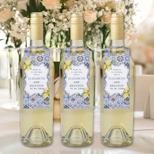 Étiquettes Pour Bouteilles Mediterranean Tile & Lemon Elegance Wedding