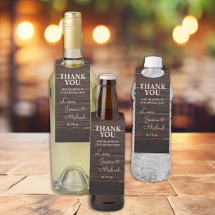 Étiquettes Pour Bouteilles Merci de Mariage à crème de bois rustique