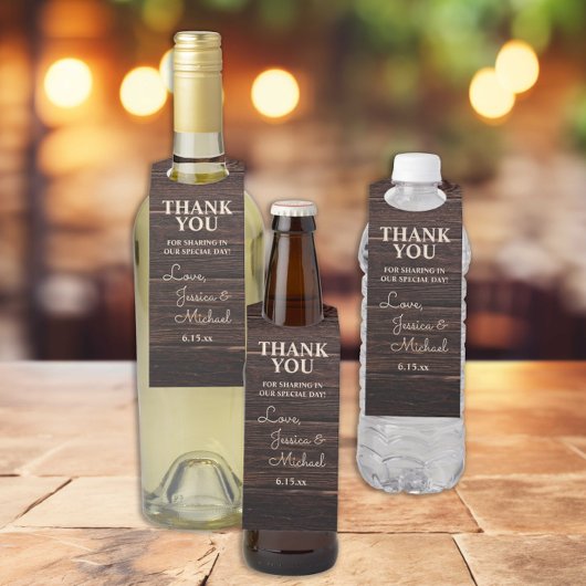 Étiquettes Pour Bouteilles Merci de Mariage à crème de bois rustique