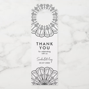 Étiquettes Pour Bouteilles Merci minimaliste fleurs noir et blanc