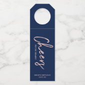 Étiquettes Pour Bouteilles Moderne Rose Gold Navy Brush Lettering Fête (Devant)