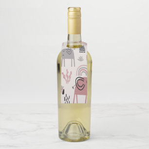 Étiquettes Pour Bouteilles motif avec de mignons éléphants et girafes géant