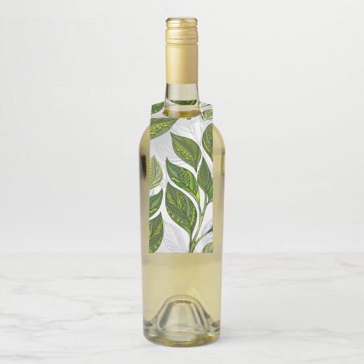 Étiquettes Pour Bouteilles Motif sans couture avec Feuilles de thé vert (Sur bouteille)