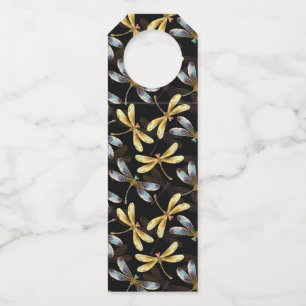 Étiquettes Pour Bouteilles Motif sans couture avec libellules d'or