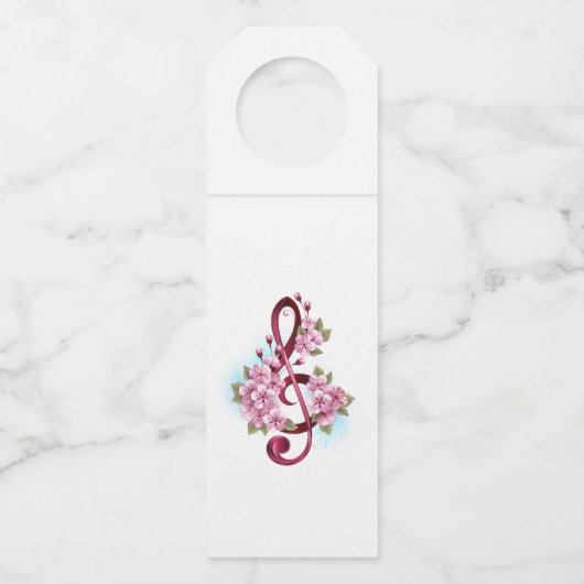Étiquettes Pour Bouteilles Musical treble clef notes with sakura flowers (Devant)