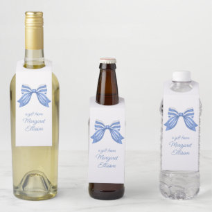 Étiquettes Pour Bouteilles Nœud rayé bleu aquarelle