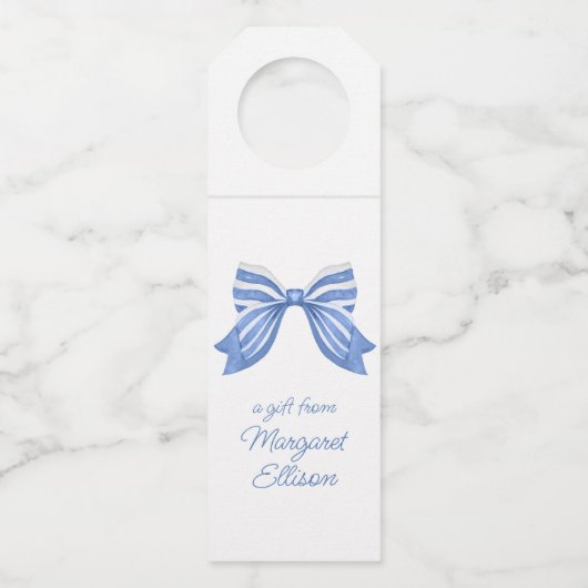 Étiquettes Pour Bouteilles Nœud rayé bleu aquarelle (Devant)