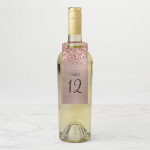 Étiquettes Pour Bouteilles Numéro de table Glam Rose Gold Pailleté
