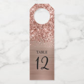 Étiquettes Pour Bouteilles Numéro de table Glam Rose Gold Pailleté (Devant)