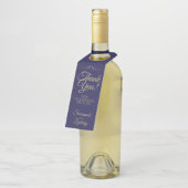 Étiquettes Pour Bouteilles Or simple et élégant et Mariage bleu marine Merci (Incliné)