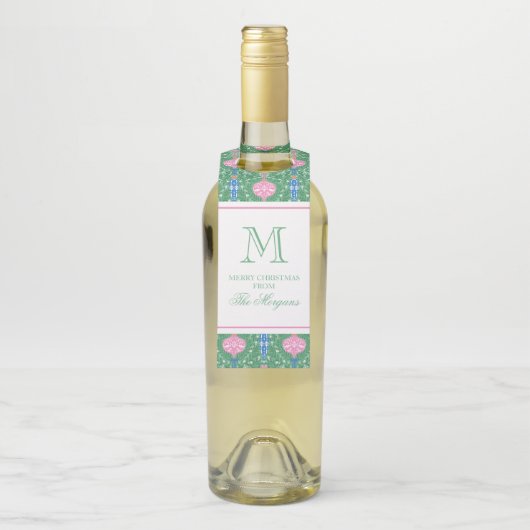Étiquettes Pour Bouteilles Ornements de Noël festifs Monogramme (Sur bouteille)