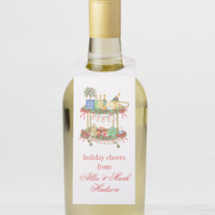 Étiquettes Pour Bouteilles Panier de champagne de Noël en aquarelle